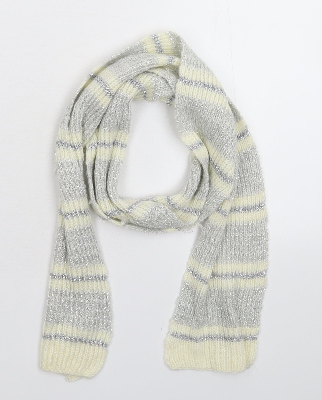 Preworn Womens White Striped Knit  Scarf