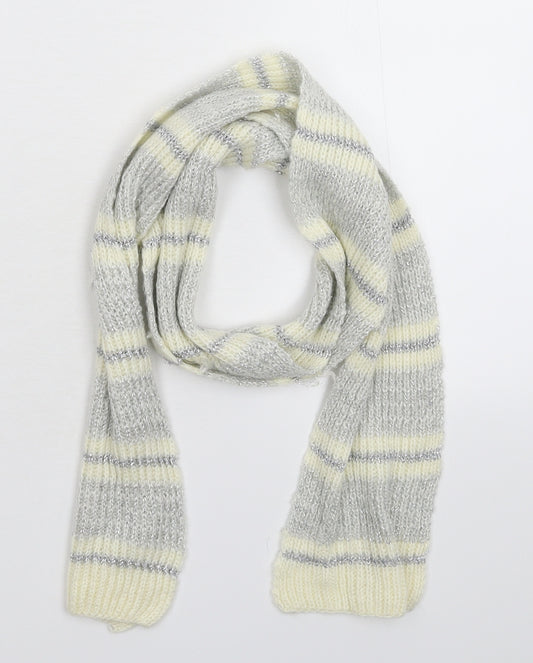 Front view of Preworn women’s white striped knit scarf