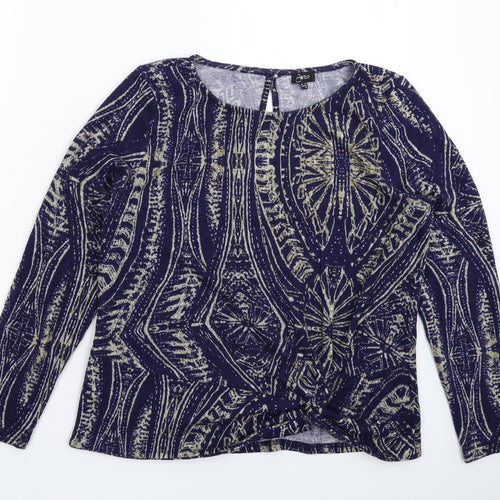 Emreco Womens Blue Geometric Knit Pullover Jumper Size 14