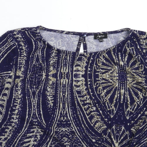 Emreco Womens Blue Geometric Knit Pullover Jumper Size 14