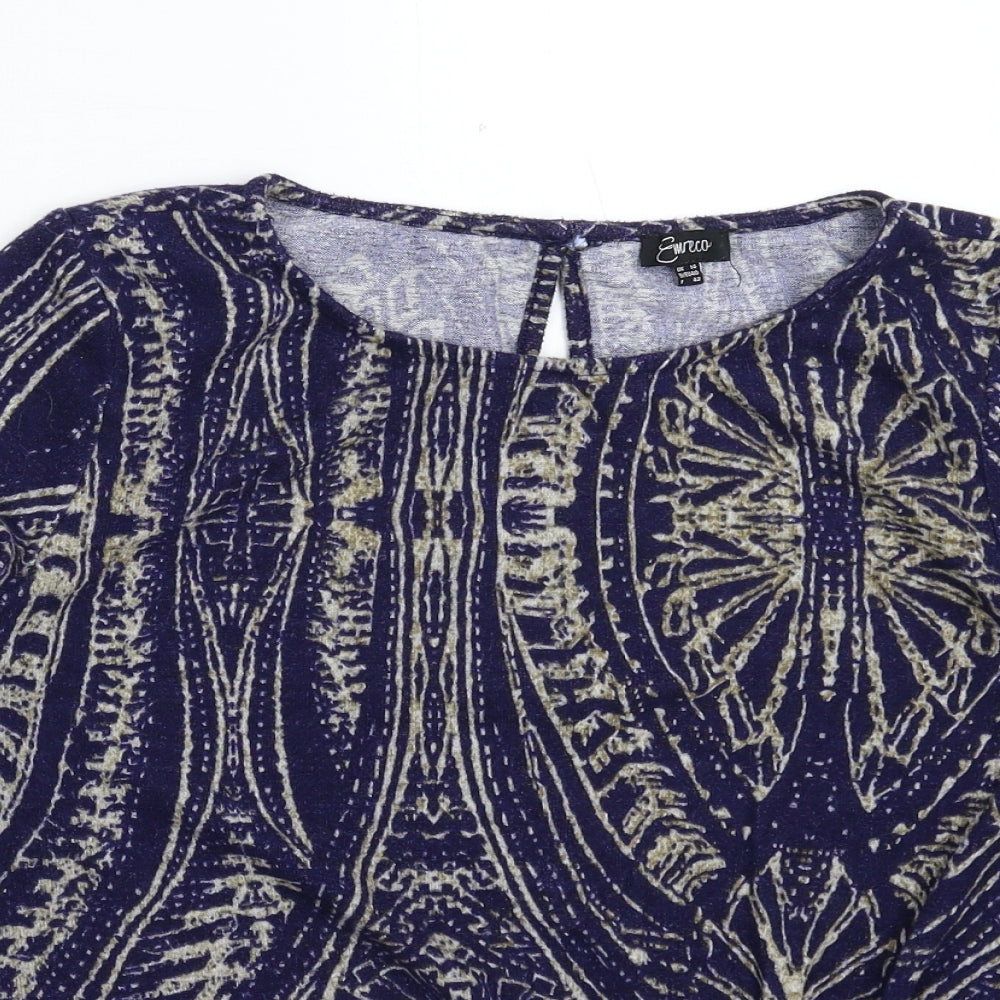Emreco Womens Blue Geometric Knit Pullover Jumper Size 14