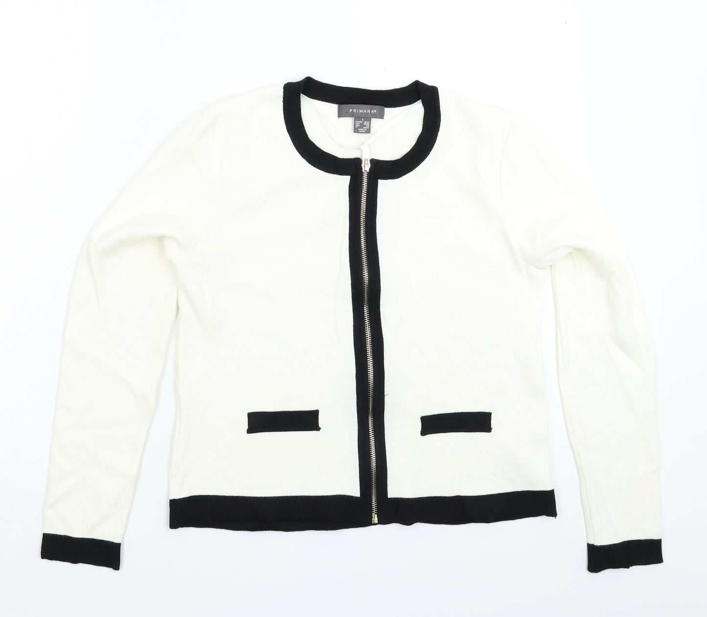 Primark Womens White  Knit Jacket Coatigan Size 12