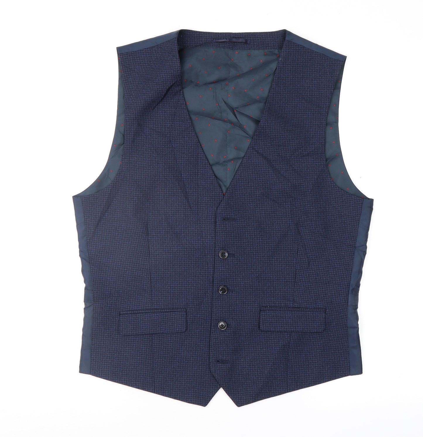 Burton Mens Blue Houndstooth  Jacket Suit Waistcoat Size M