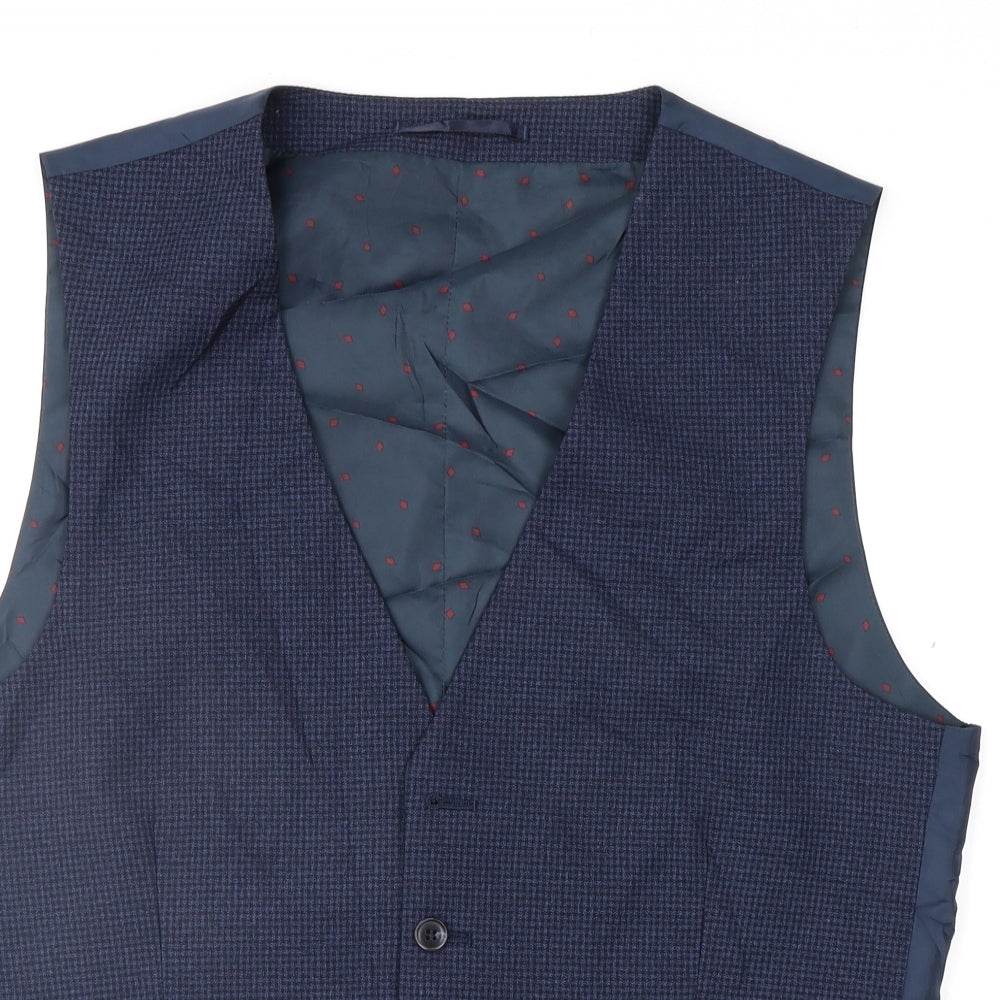 Burton Mens Blue Houndstooth  Jacket Suit Waistcoat Size M