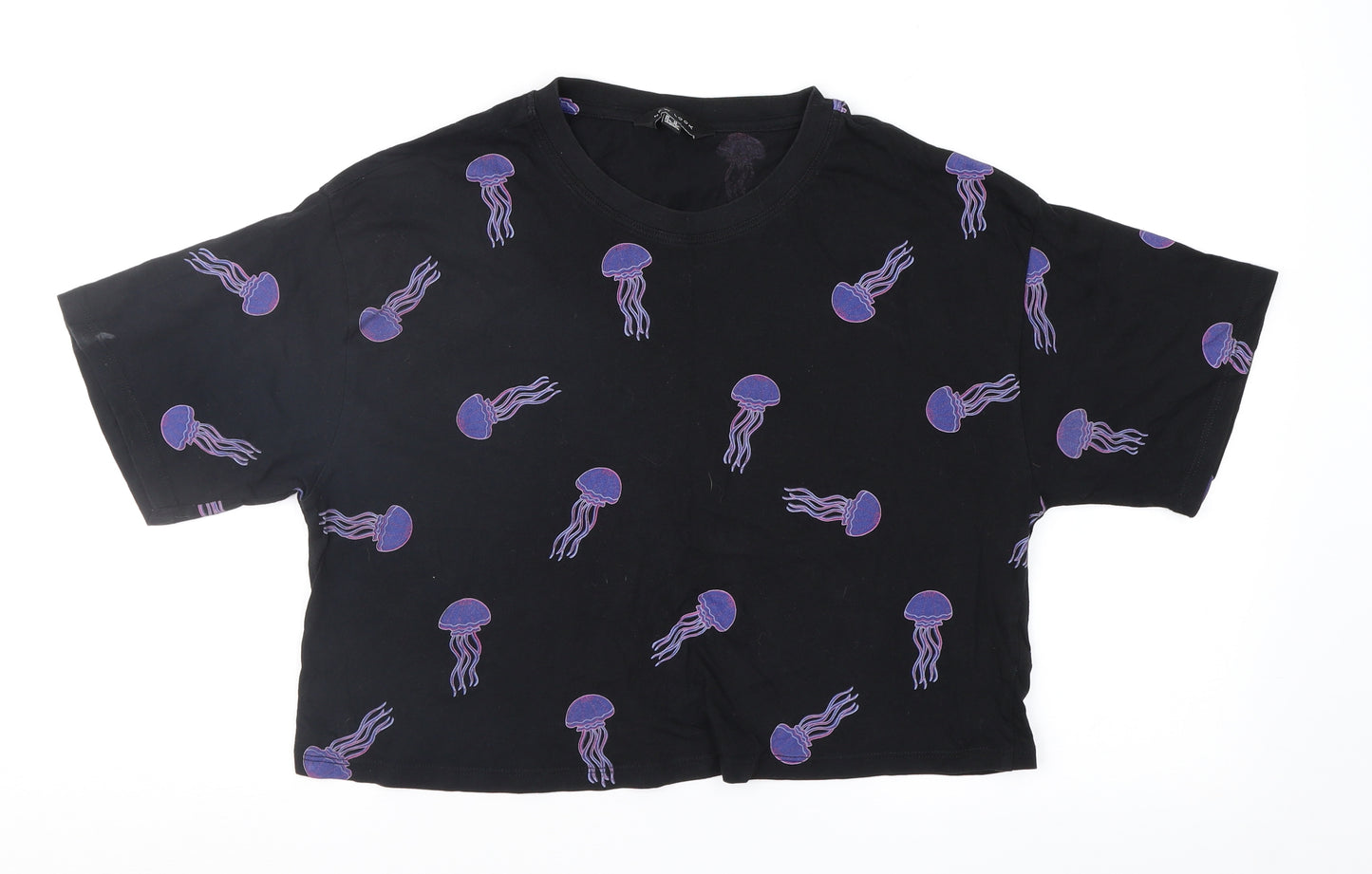 New Look Womens Black Geometric  Cropped T-Shirt Size 14