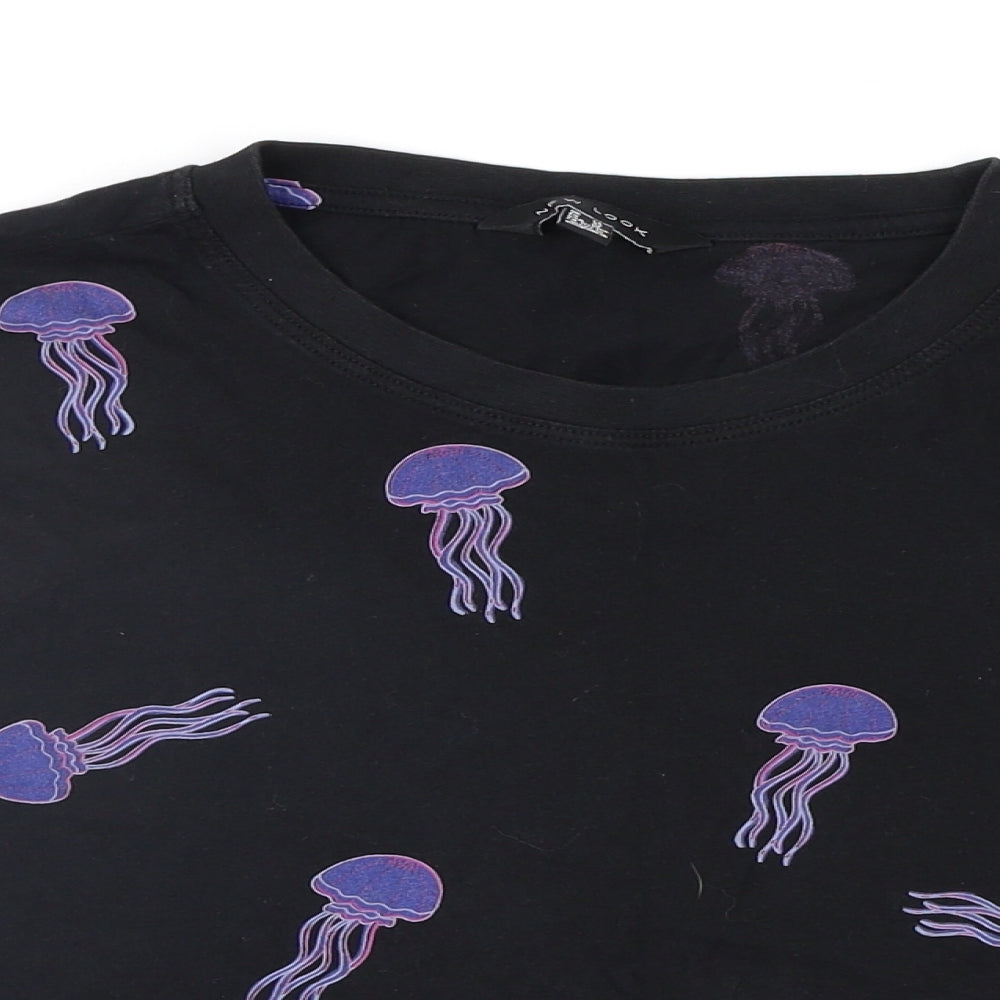 New Look Womens Black Geometric  Cropped T-Shirt Size 14