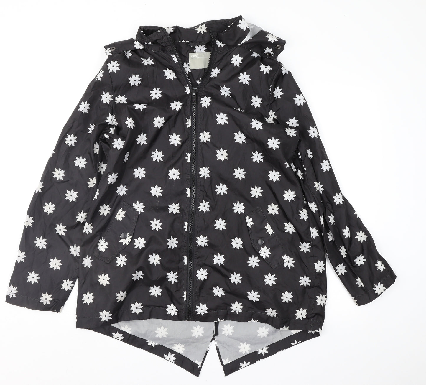 ASOS Womens Black Floral  Rain Coat Jacket Size 14