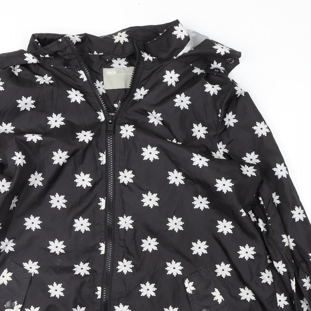 ASOS Womens Black Floral  Rain Coat Jacket Size 14