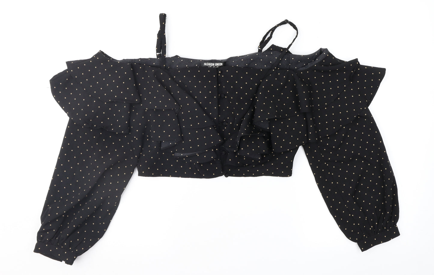 Fashion Union Womens Black Polka Dot  Cropped Blouse Size 12