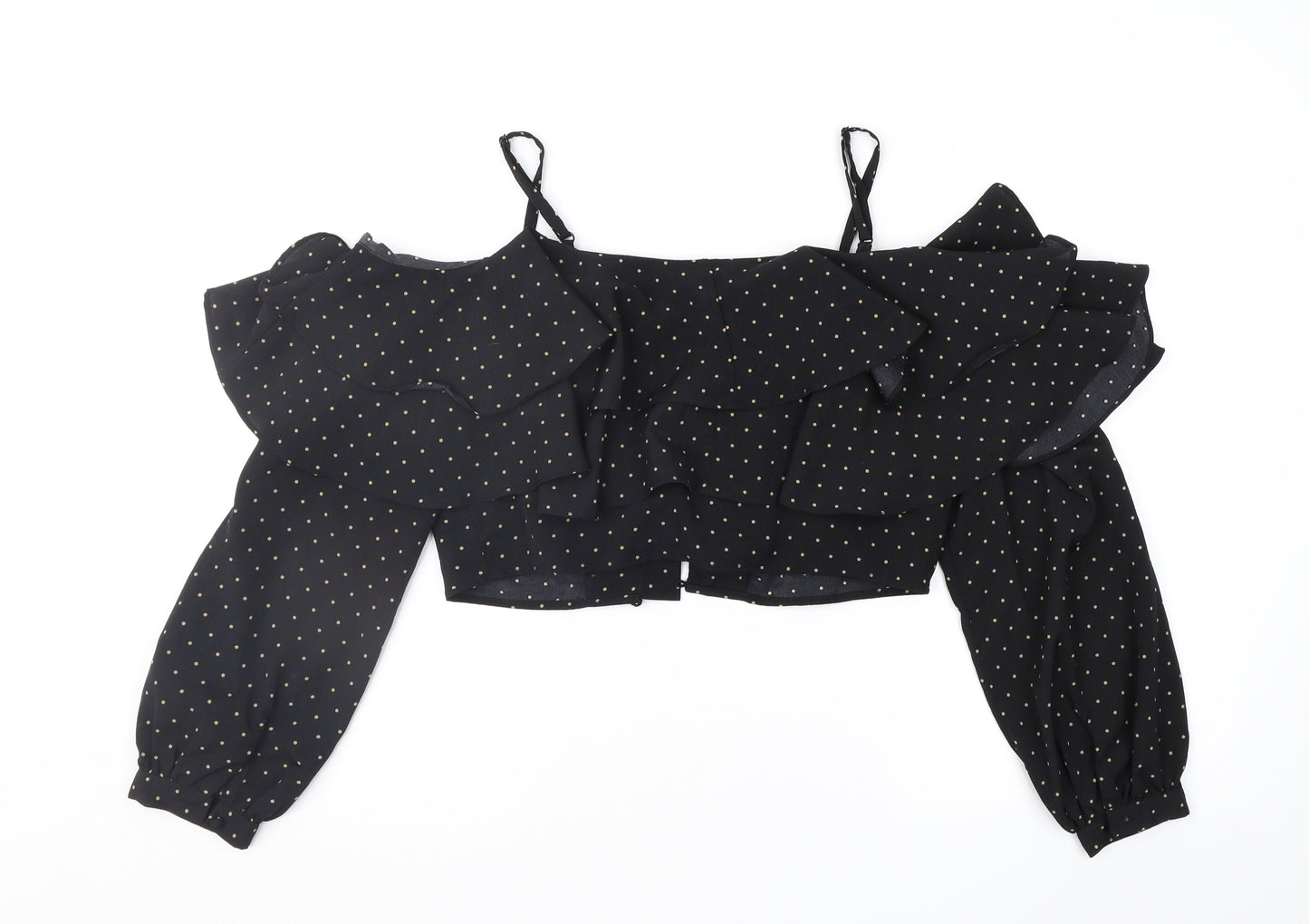 Fashion Union Womens Black Polka Dot  Cropped Blouse Size 12