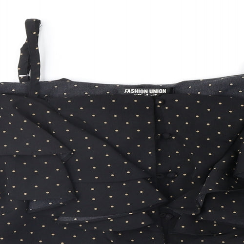 Fashion Union Womens Black Polka Dot  Cropped Blouse Size 12