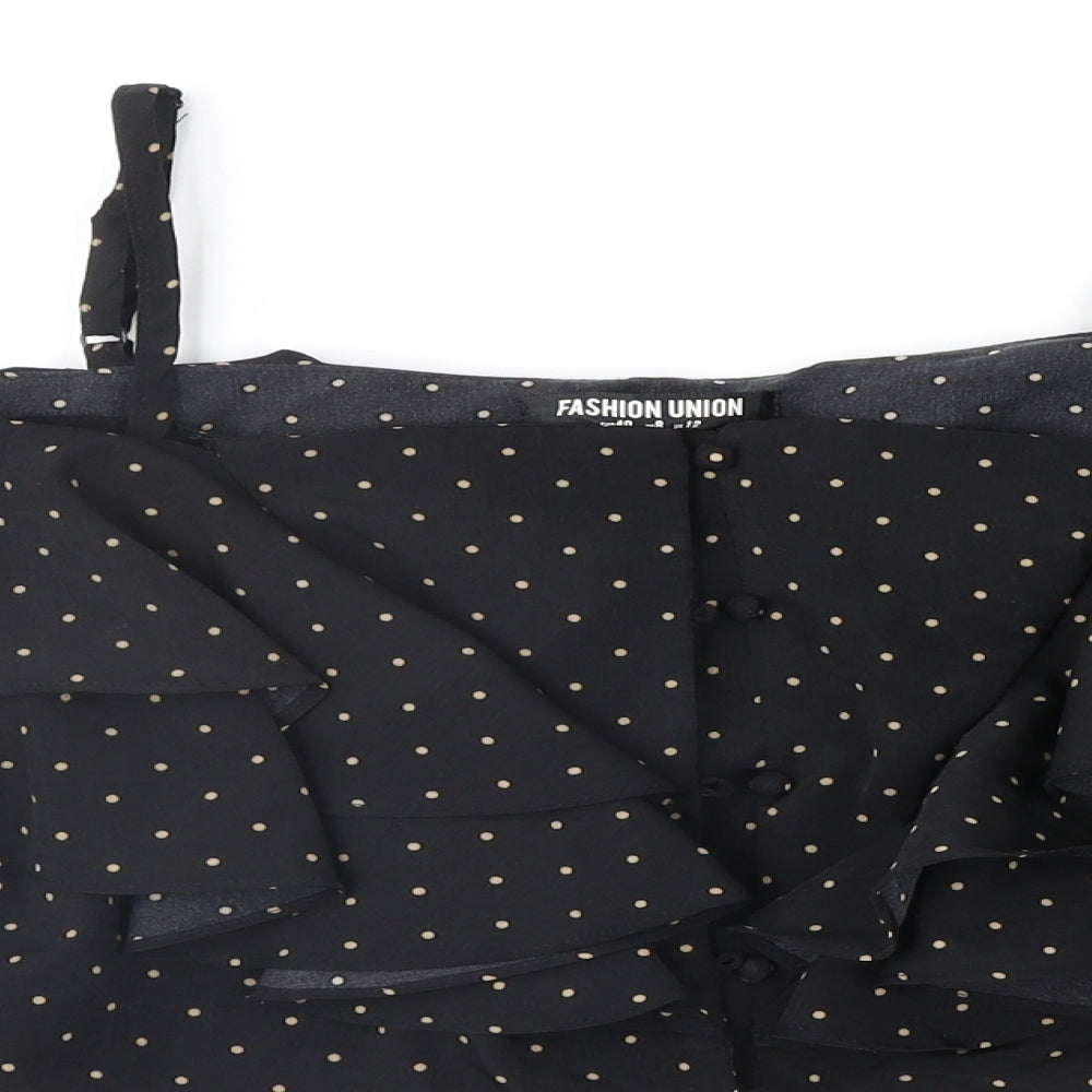 Fashion Union Womens Black Polka Dot  Cropped Blouse Size 12