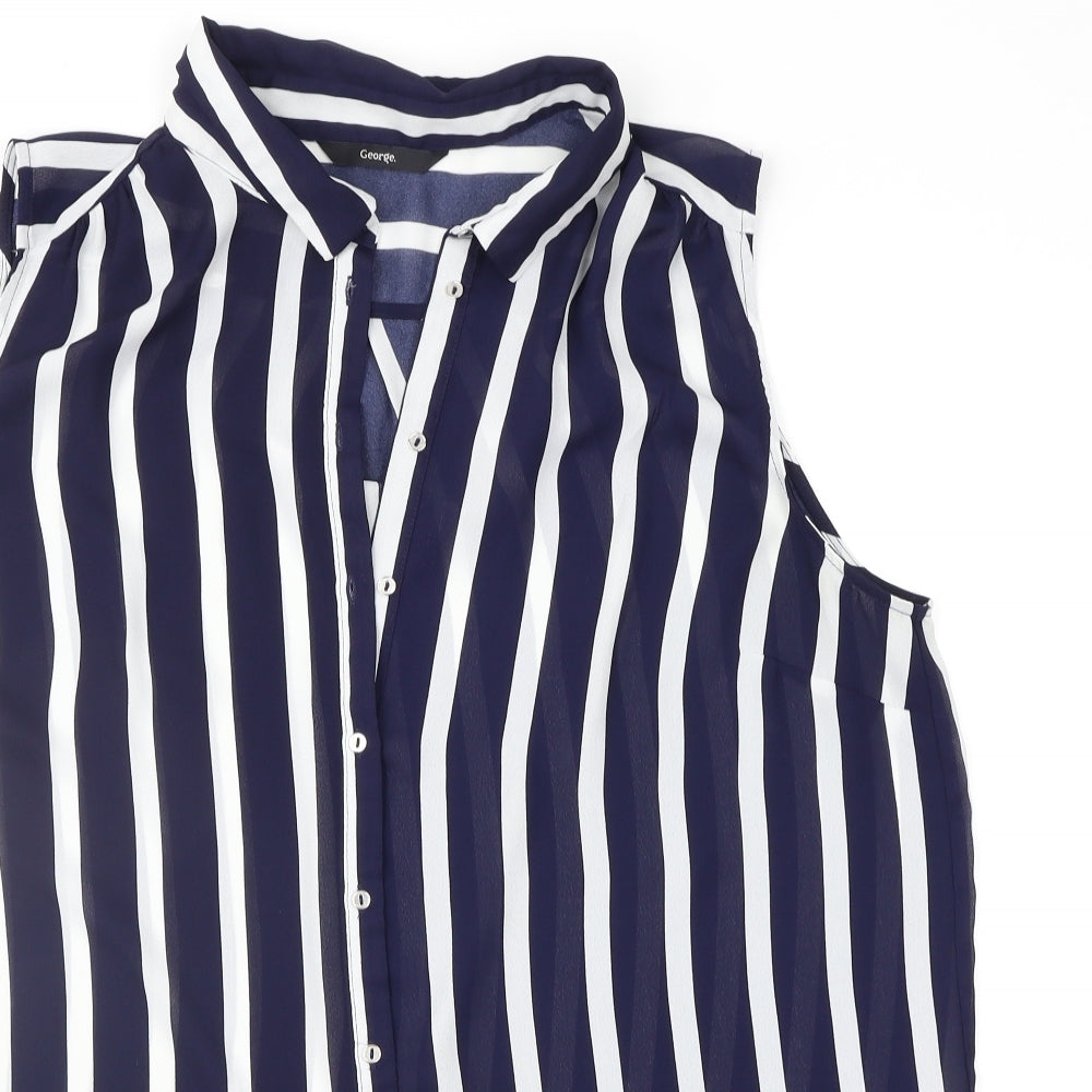 George Womens Blue Striped  Basic Blouse Size 16