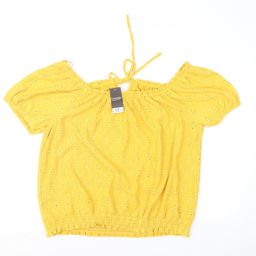 George Womens Yellow Geometric  Basic Blouse Size 18