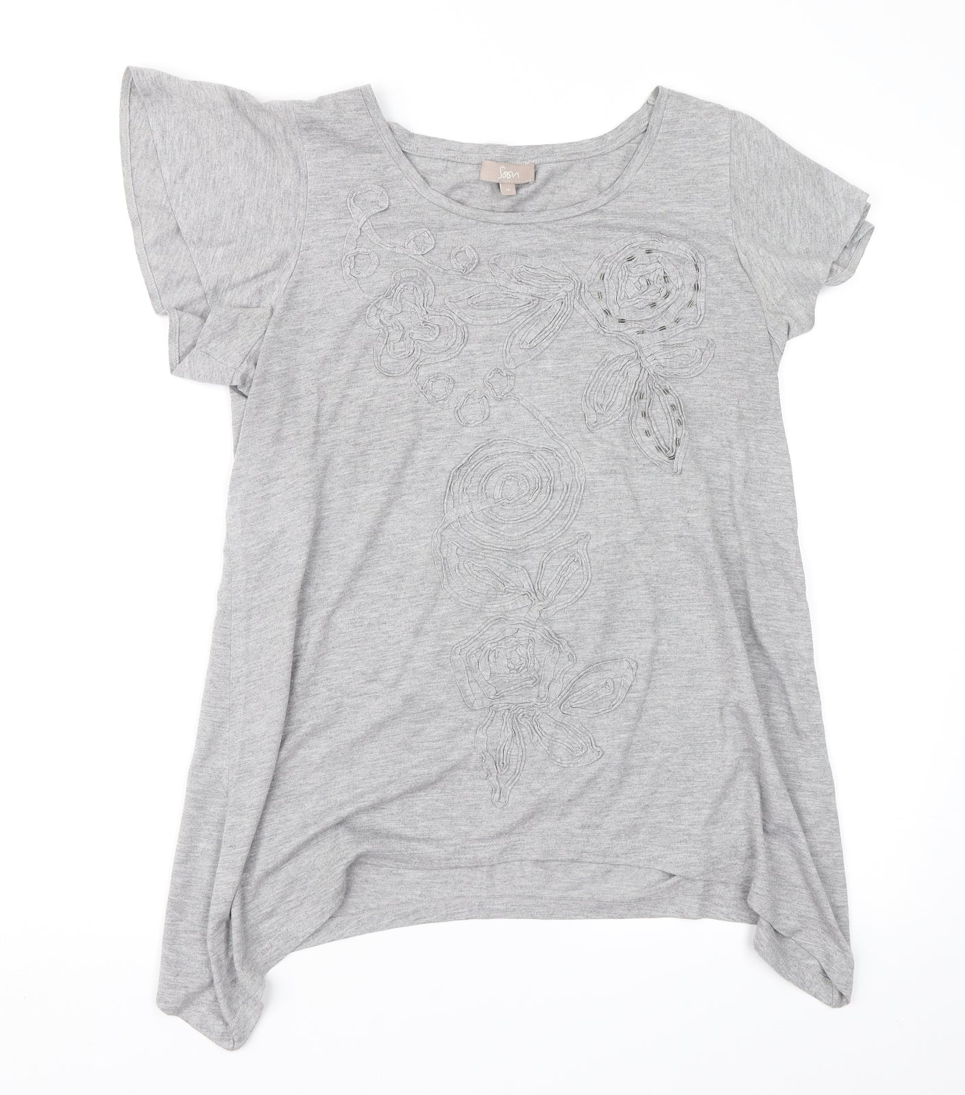 Soon Womens Grey Floral  Basic T-Shirt Size 16