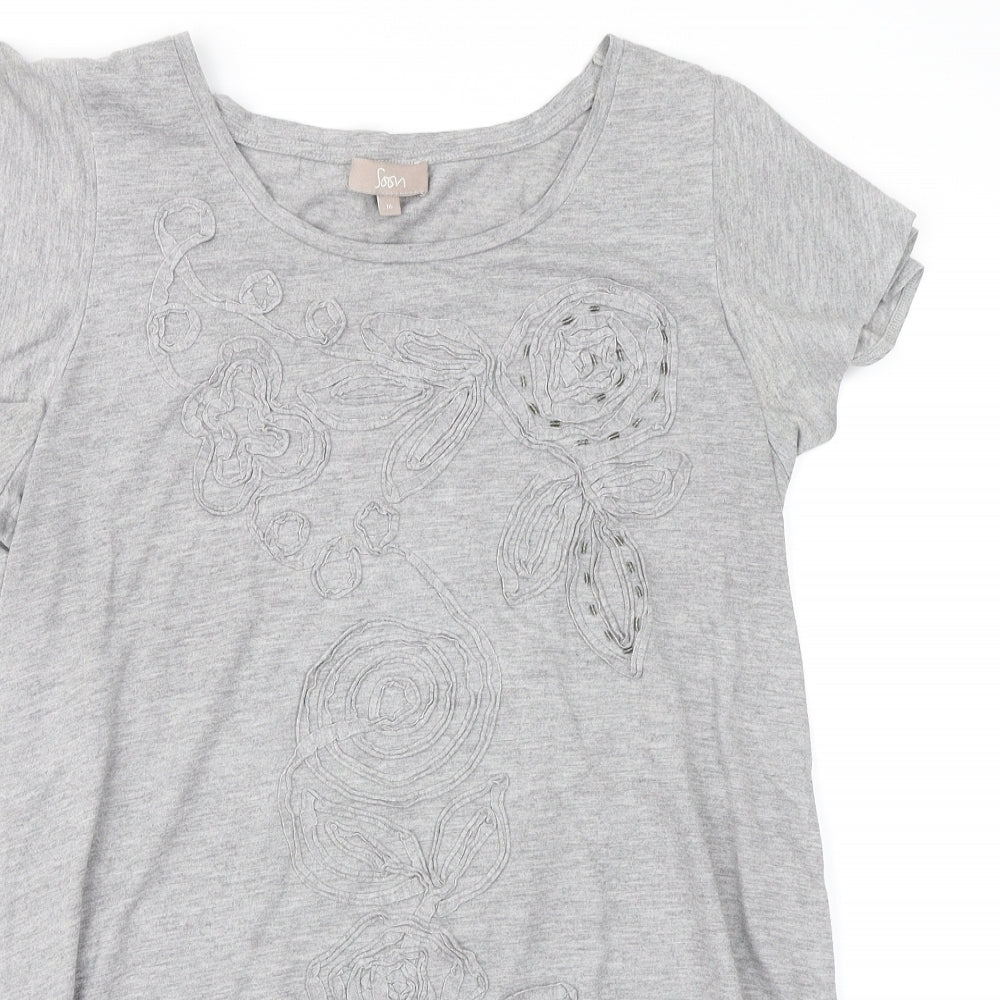 Soon Womens Grey Floral  Basic T-Shirt Size 16