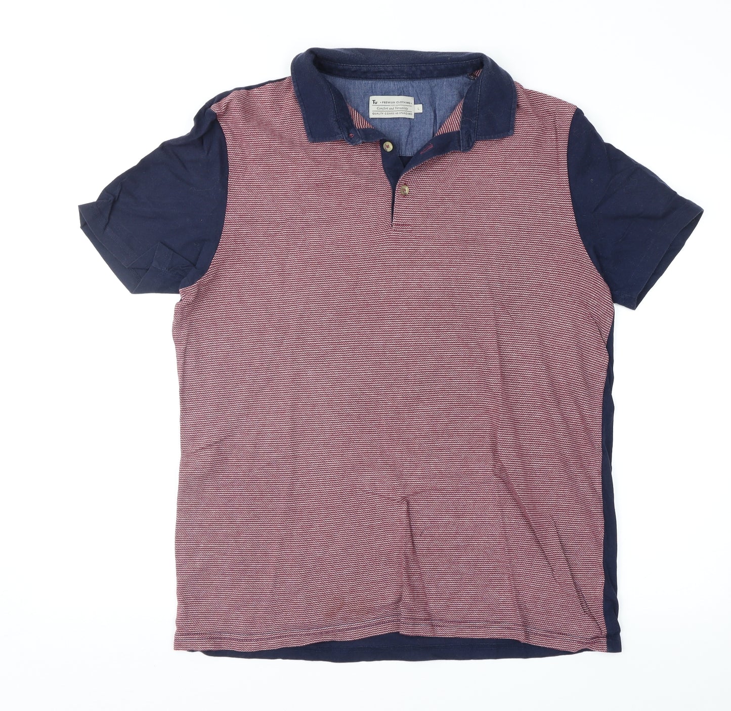 TU Mens Red Colourblock   Polo Size L