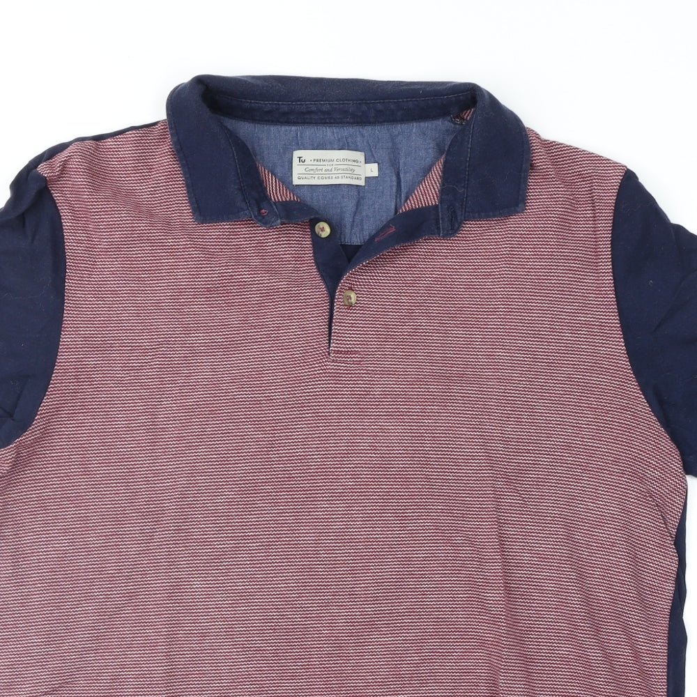 TU Mens Red Colourblock   Polo Size L