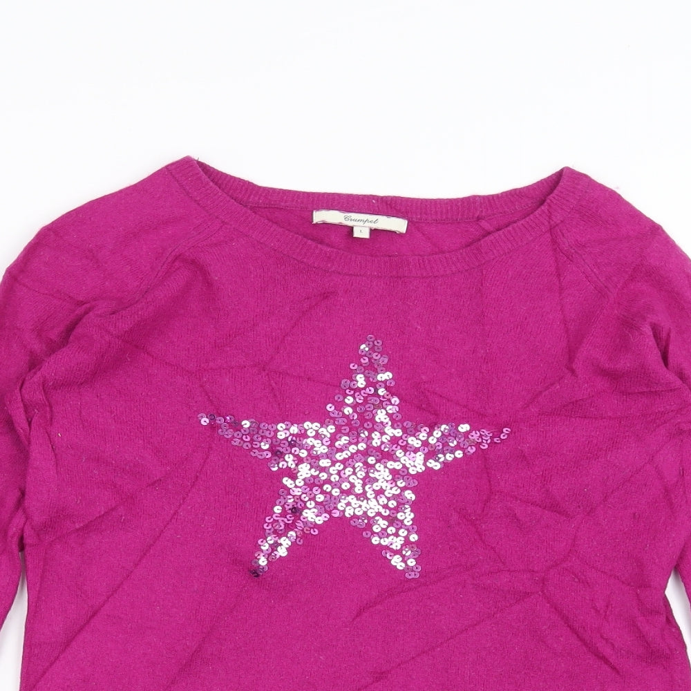 Crumpet Womens Purple  Knit Pullover Jumper Size L  - star