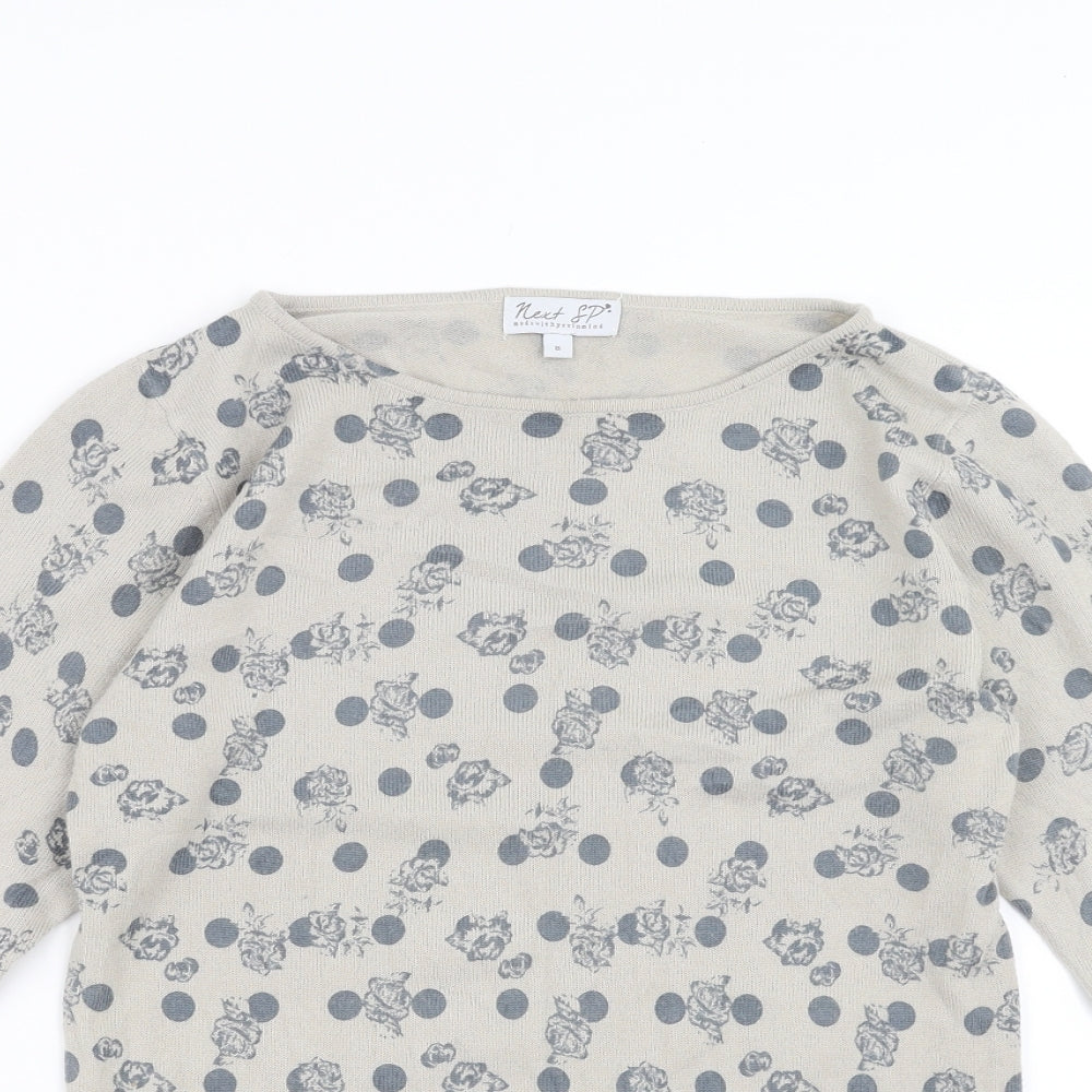 NEXT Womens Grey Floral Knit Pullover Jumper Size 8