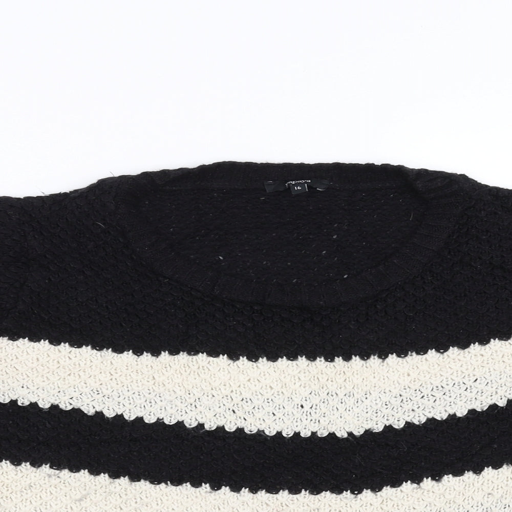 Papaya Womens Black Striped Knit Pullover Jumper Size 16