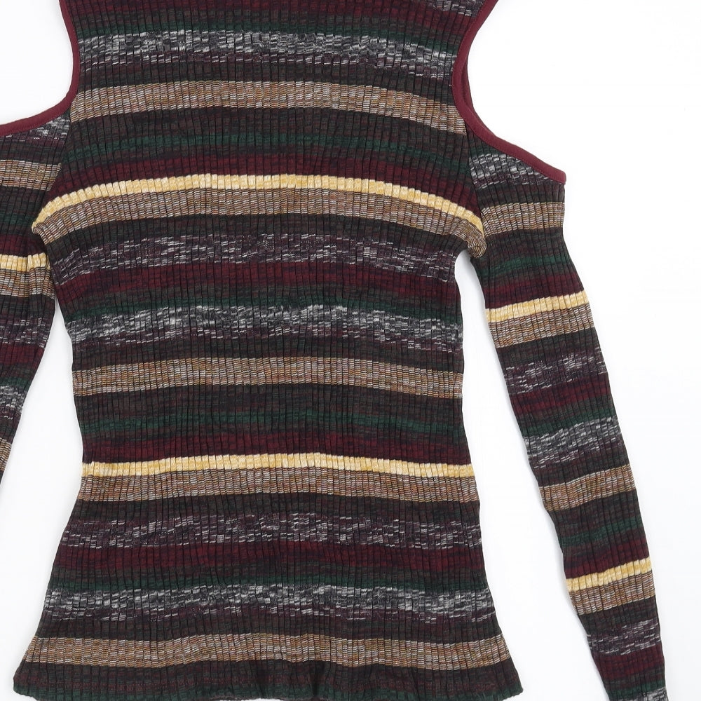 Marks and Spencer Womens Multicoloured Striped  Pullover Jumper Size 14  - cold Shoulder
