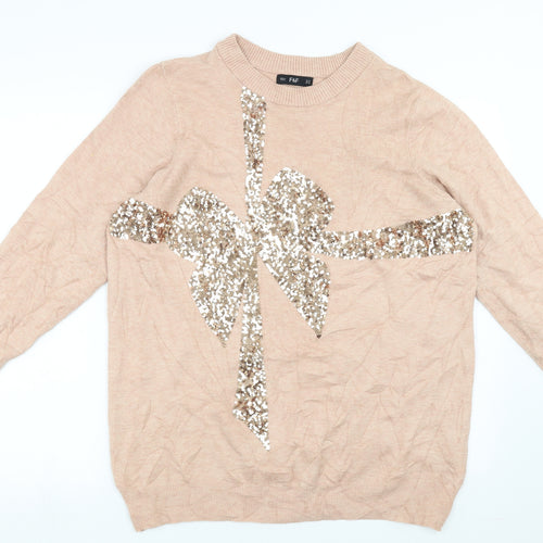 F&F Womens Pink  Knit Pullover Jumper Size 18  - bow detail