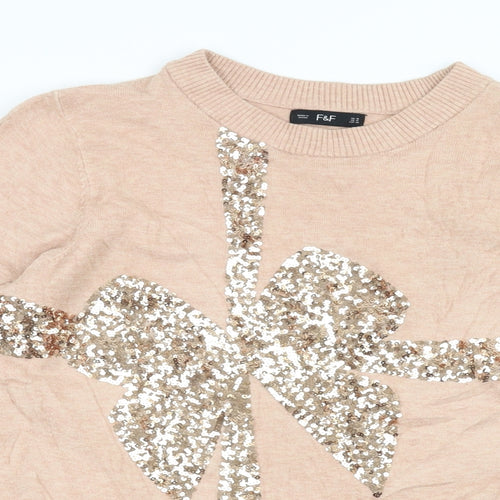 F&F Womens Pink  Knit Pullover Jumper Size 18  - bow detail