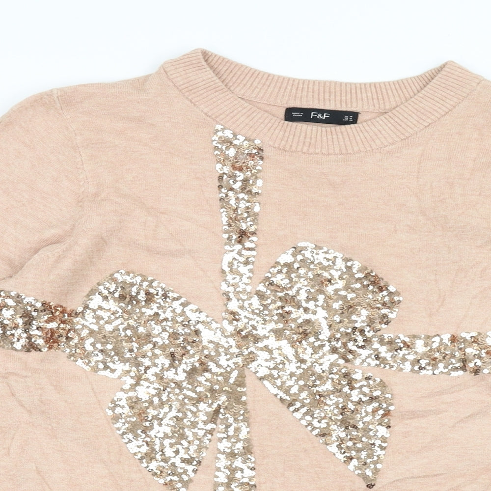 F&F Womens Pink  Knit Pullover Jumper Size 18  - bow detail
