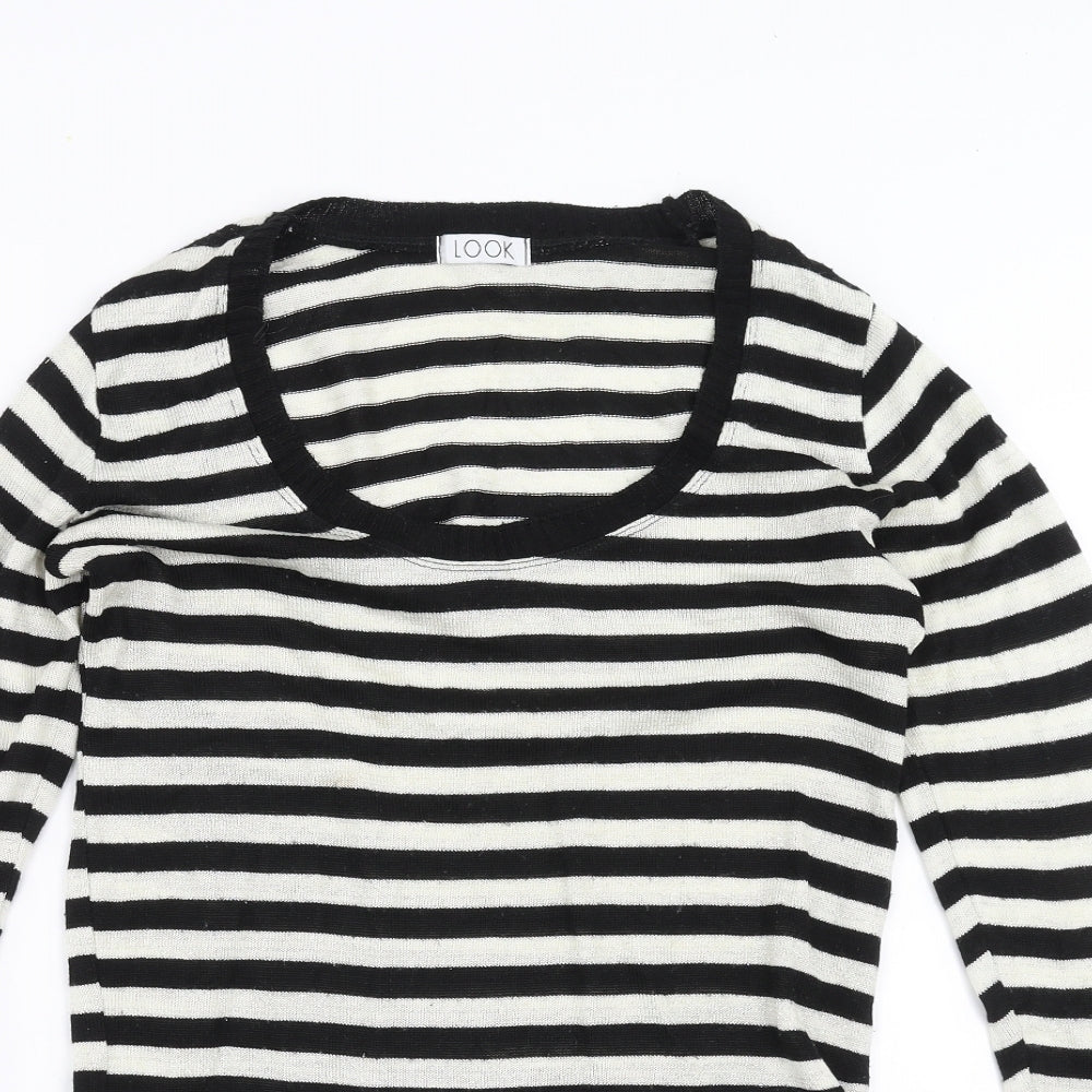 Look Womens Black Striped Knit Pullover Jumper Size 12