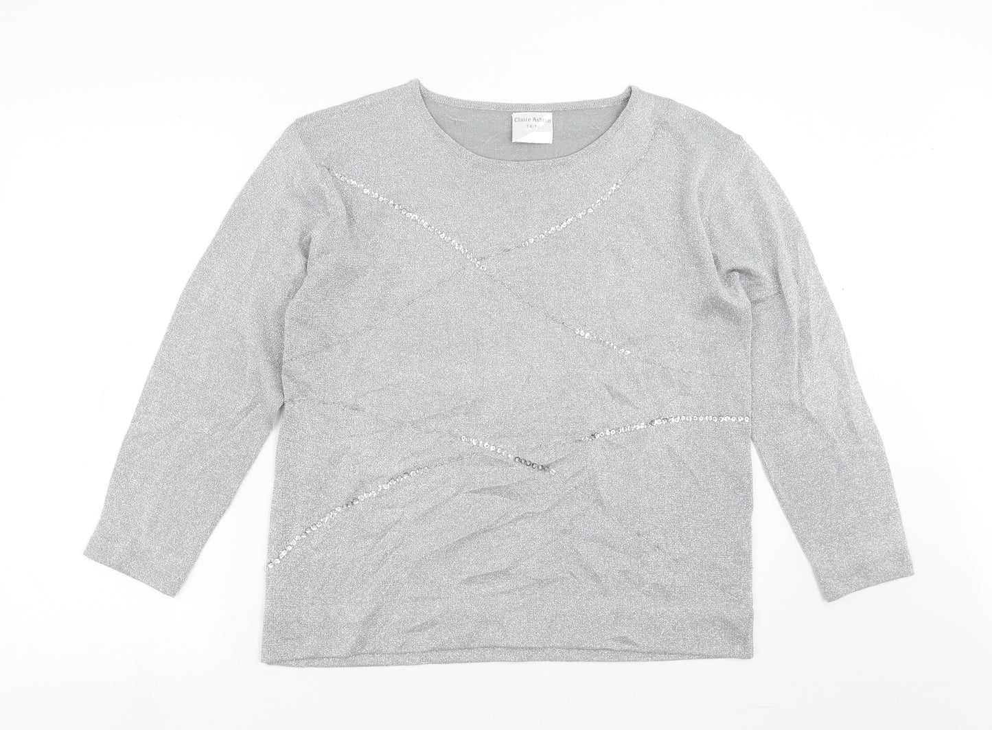 Claire Ashton Womens Silver   Pullover Jumper Size 14  - beaded, sequins