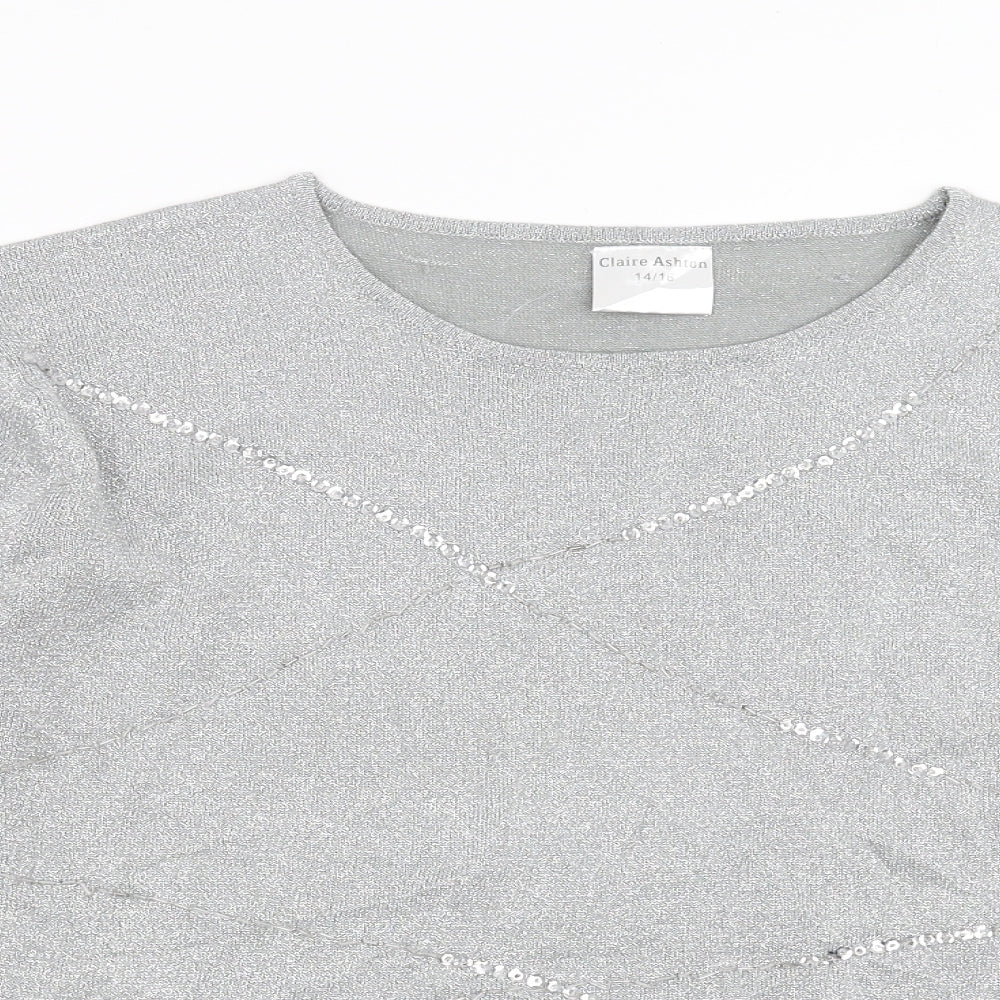 Claire Ashton Womens Silver   Pullover Jumper Size 14  - beaded, sequins