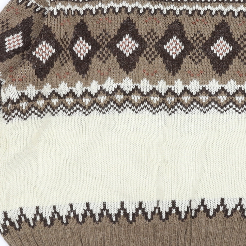 Tootal Mens Brown Geometric Knit Pullover Jumper Size L