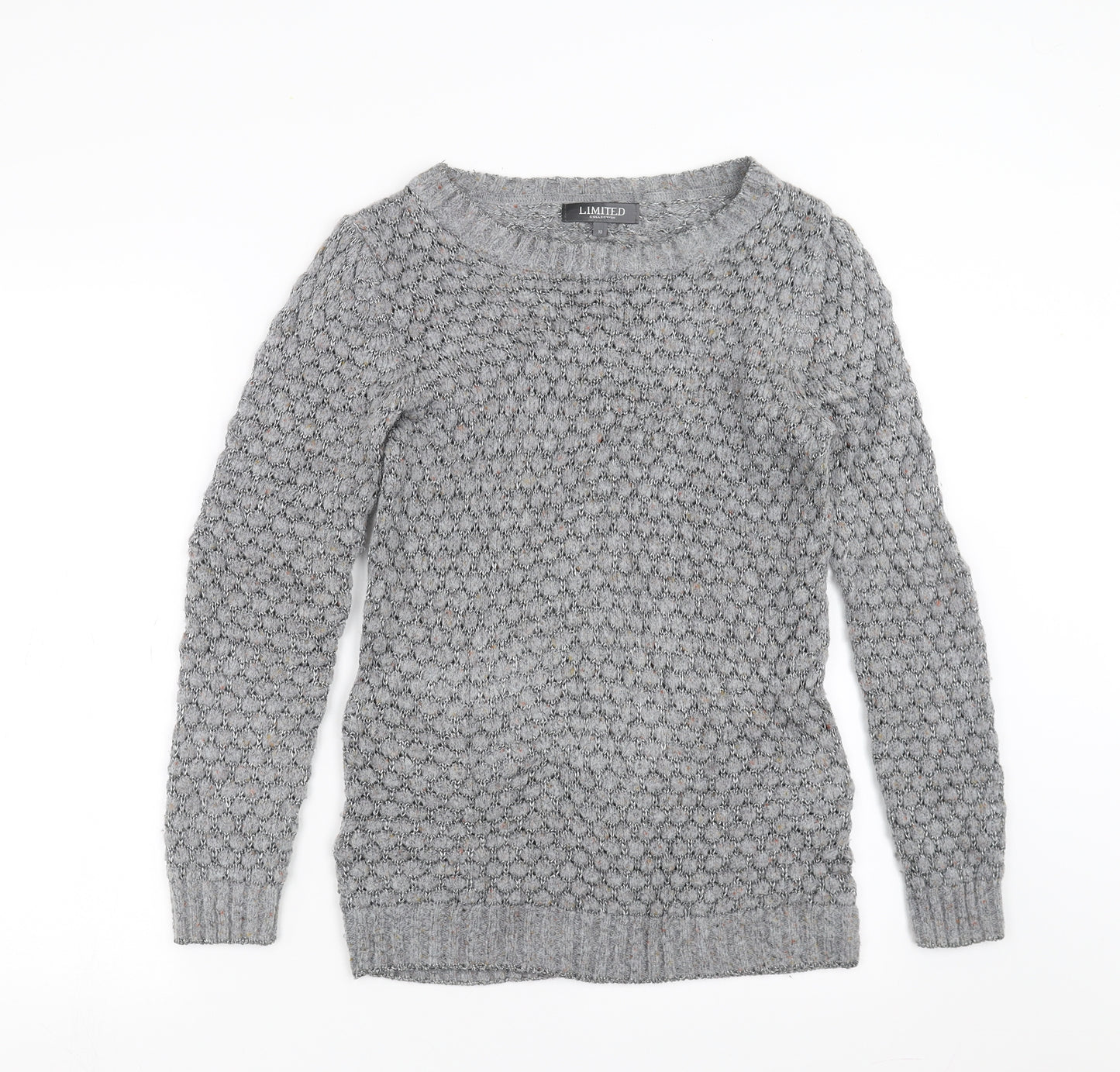 Limited collection Womens Grey Geometric Knit Pullover Jumper Size 10