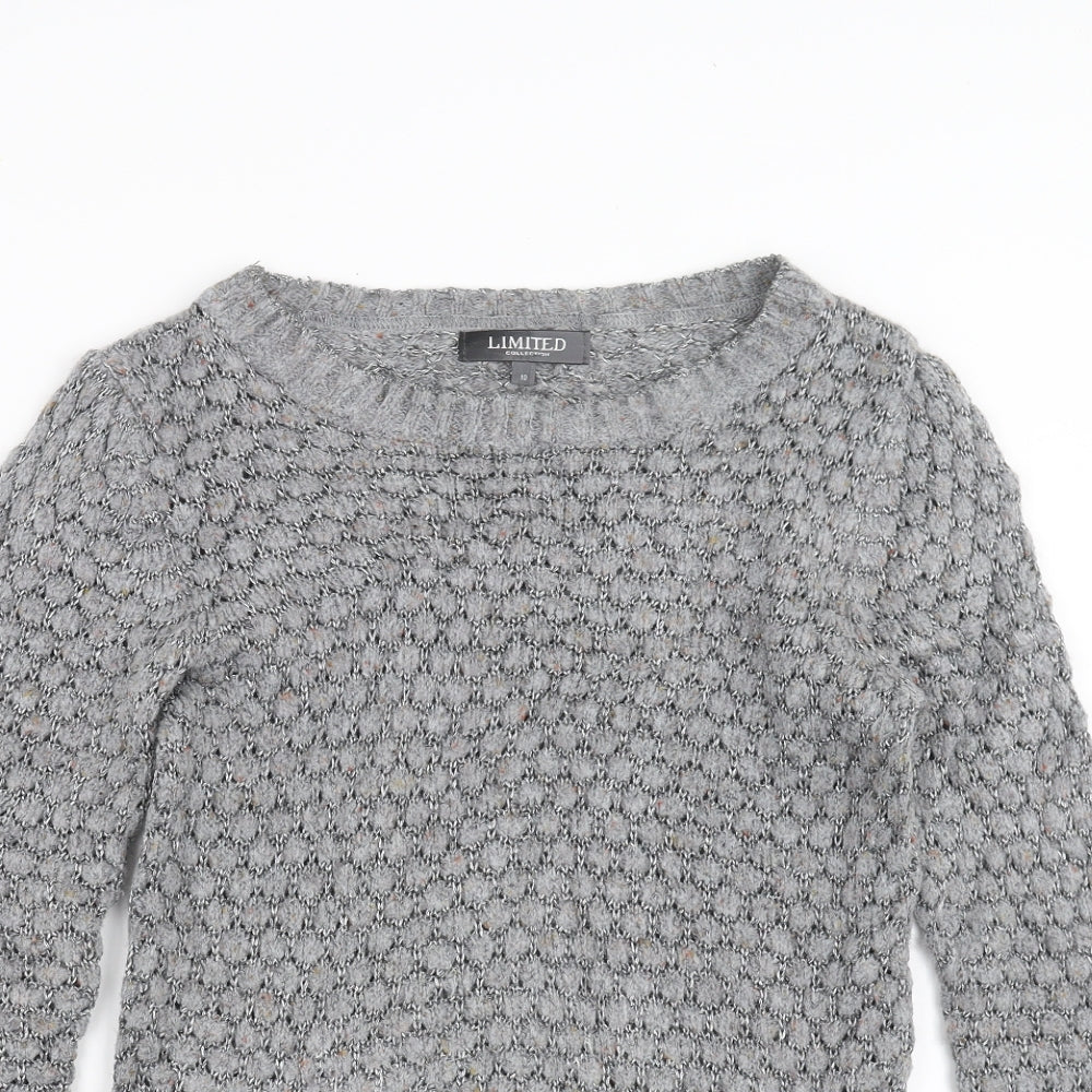 Limited collection Womens Grey Geometric Knit Pullover Jumper Size 10