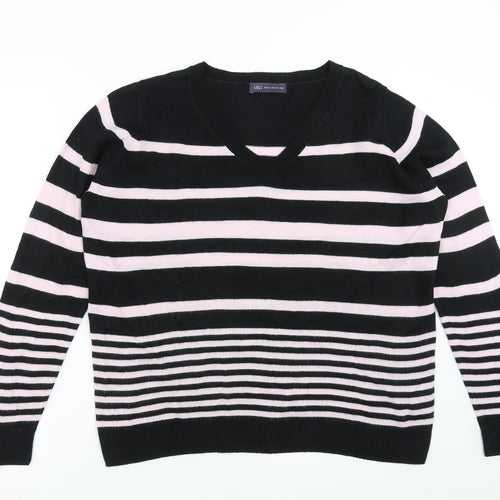Marks and Spencer Womens Black Striped Knit Pullover Jumper Size 14