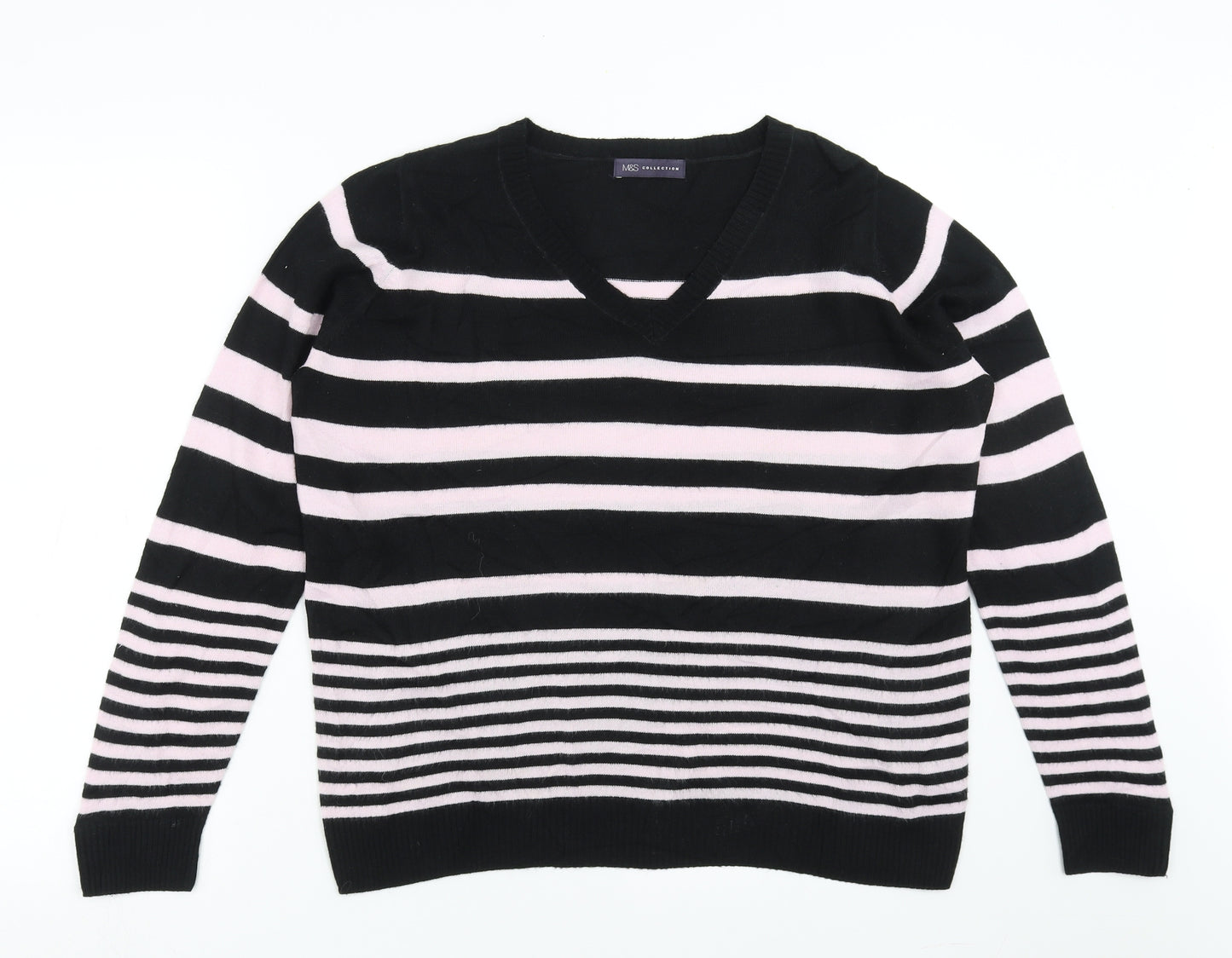 Marks and Spencer Womens Black Striped Knit Pullover Jumper Size 14