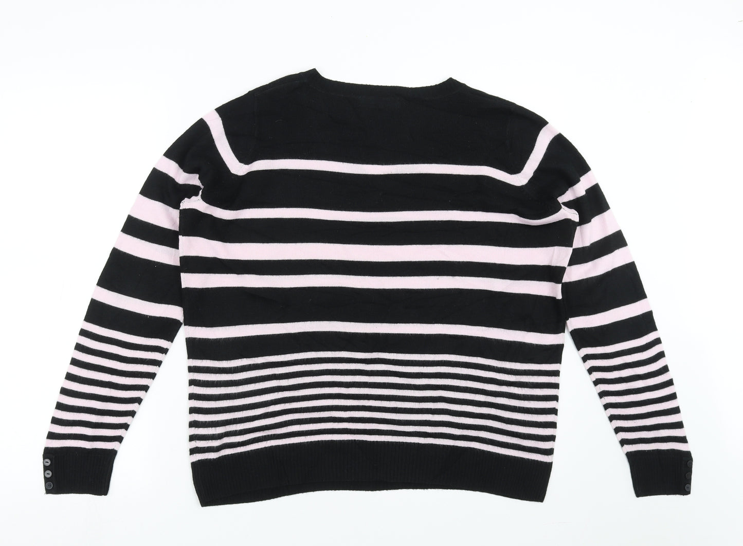 Marks and Spencer Womens Black Striped Knit Pullover Jumper Size 14