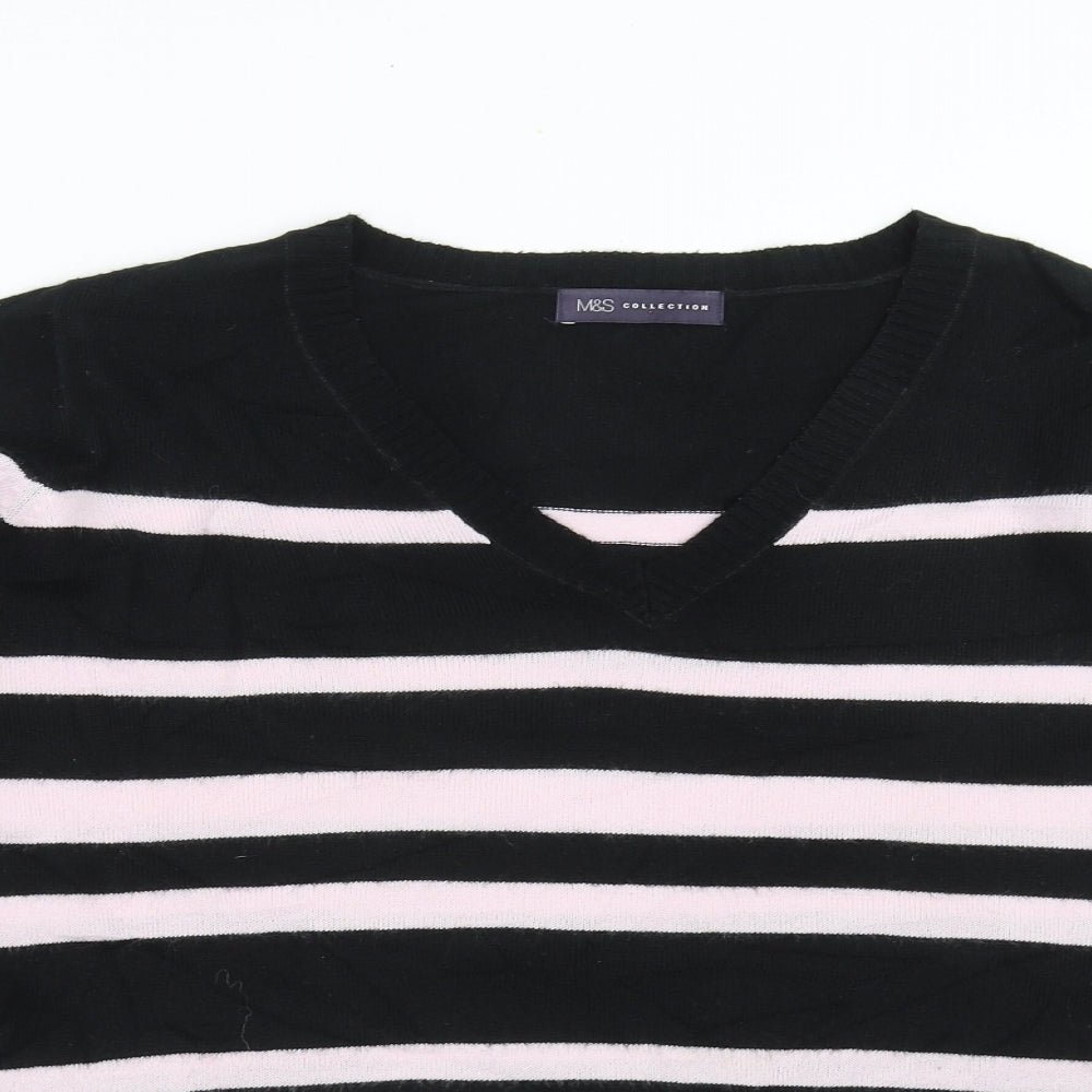 Marks and Spencer Womens Black Striped Knit Pullover Jumper Size 14