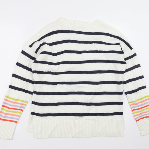 George Womens White Striped Knit Pullover Jumper Size M
