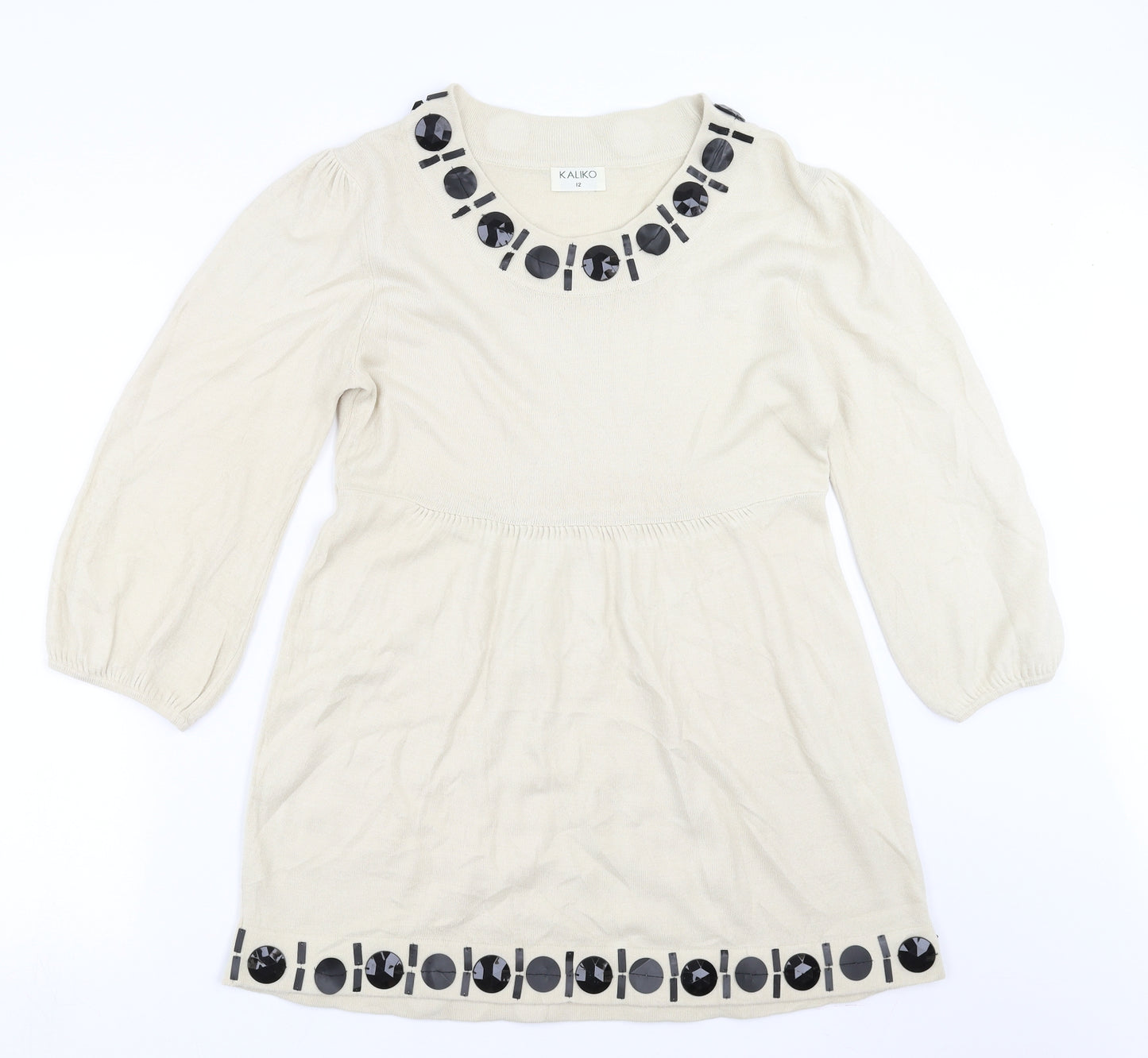 Kaliko Womens Beige  Knit Jumper Dress  Size 12  - beaded