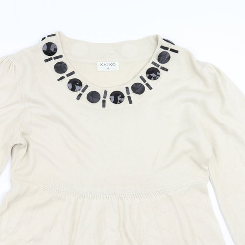 Kaliko Womens Beige  Knit Jumper Dress  Size 12  - beaded