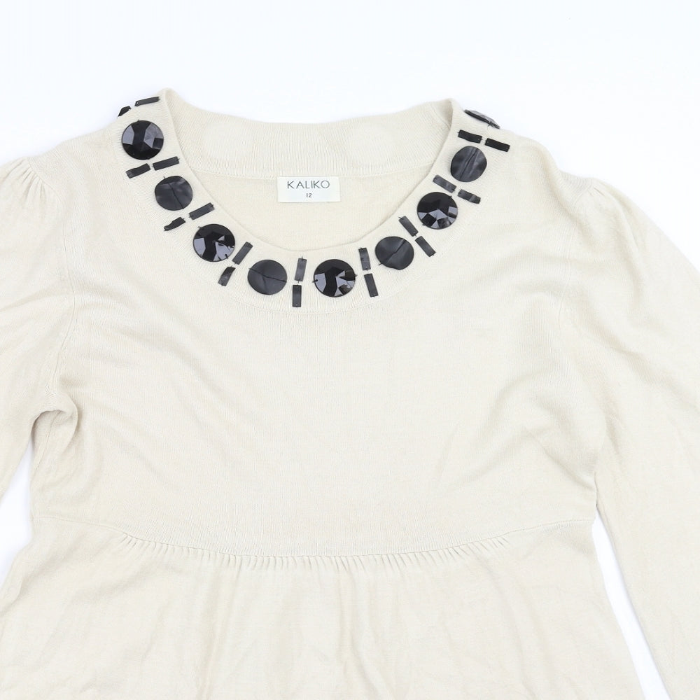 Kaliko Womens Beige  Knit Jumper Dress  Size 12  - beaded