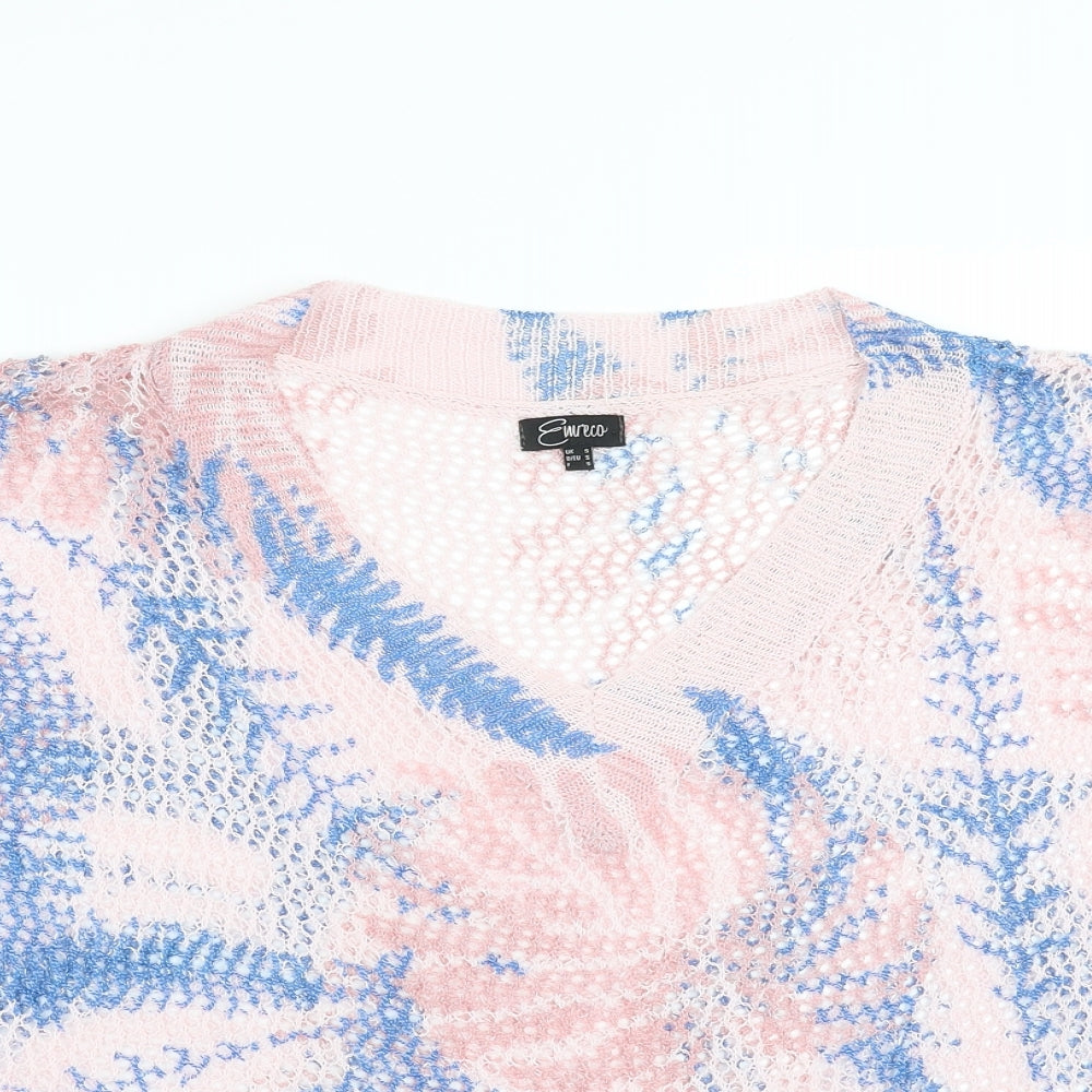 EURECO Womens Blue Geometric Knit Basic Blouse Size S