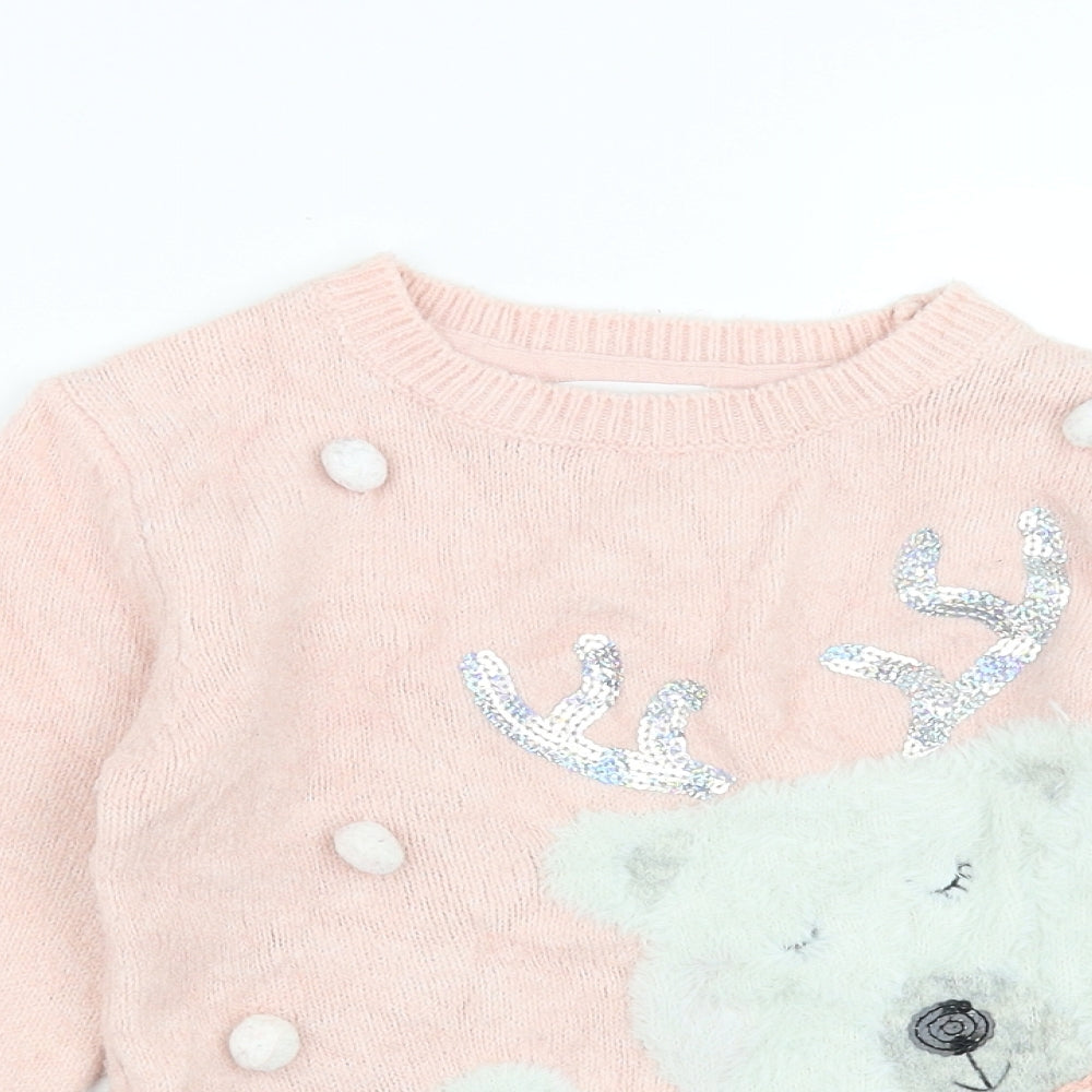 Primark Girls Pink  Knit Pullover Jumper Size 6-7 Years  - polar bear