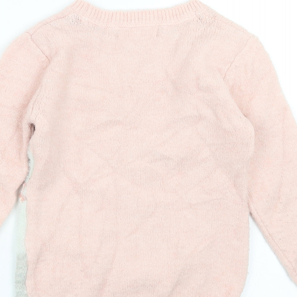 Primark Girls Pink  Knit Pullover Jumper Size 6-7 Years  - polar bear