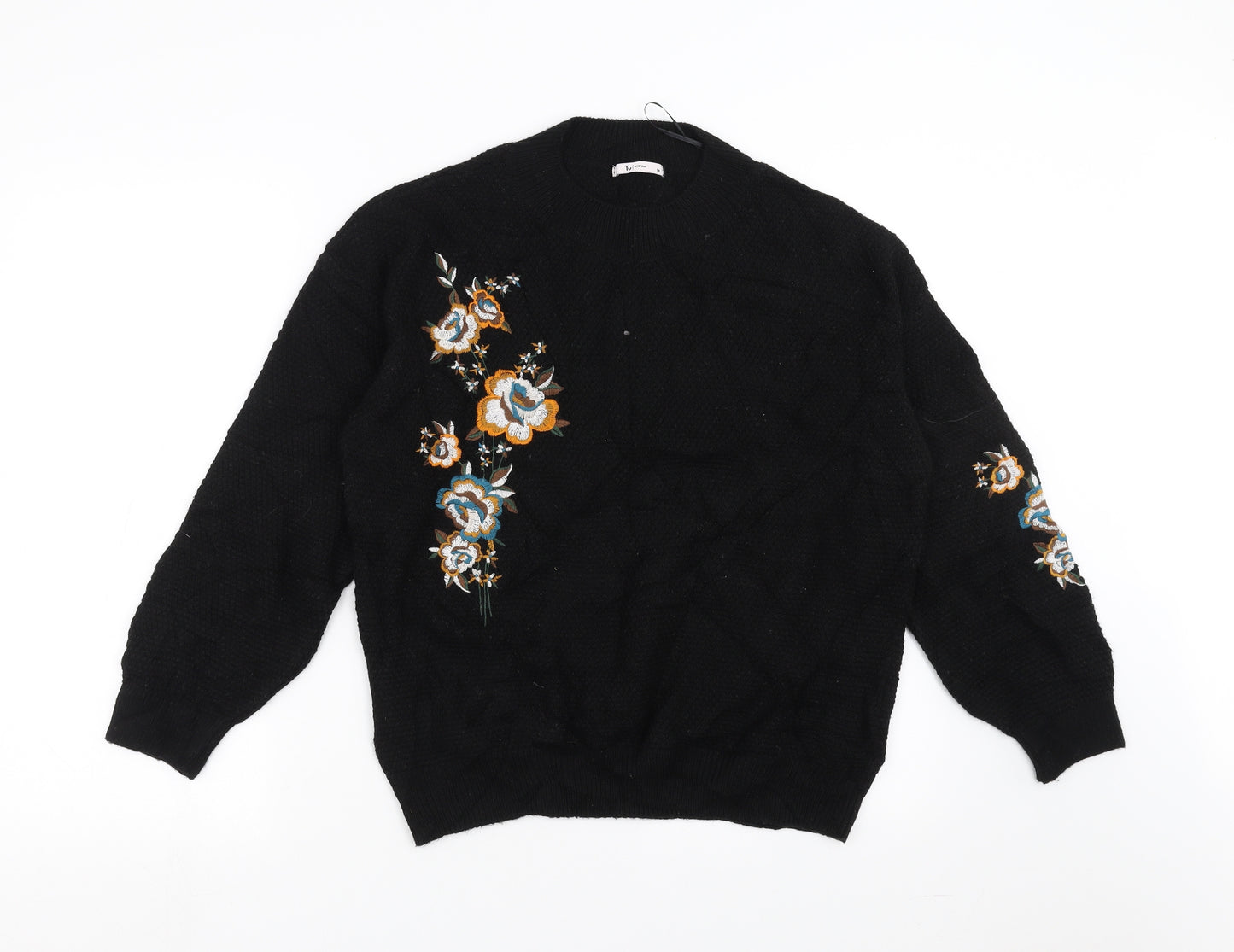 Sainsburys  Womens Black Floral Knit Pullover Jumper Size 14  - Floral embroidery