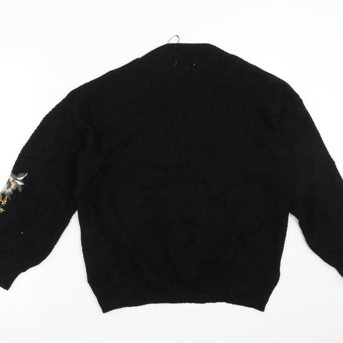Sainsburys  Womens Black Floral Knit Pullover Jumper Size 14  - Floral embroidery