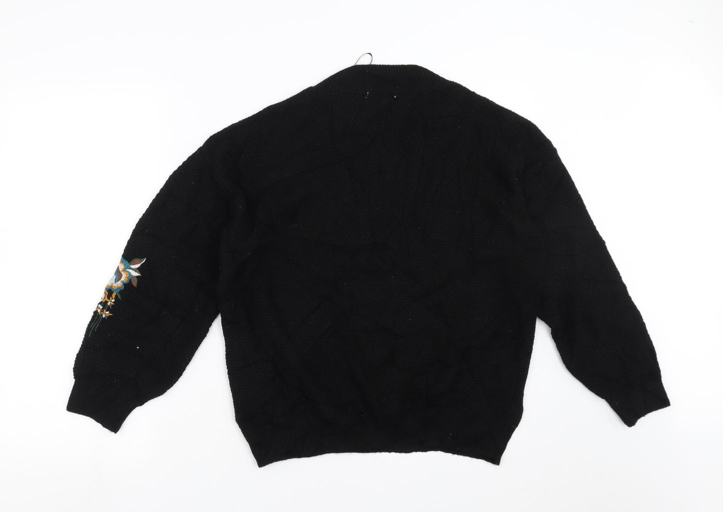 Sainsburys  Womens Black Floral Knit Pullover Jumper Size 14  - Floral embroidery