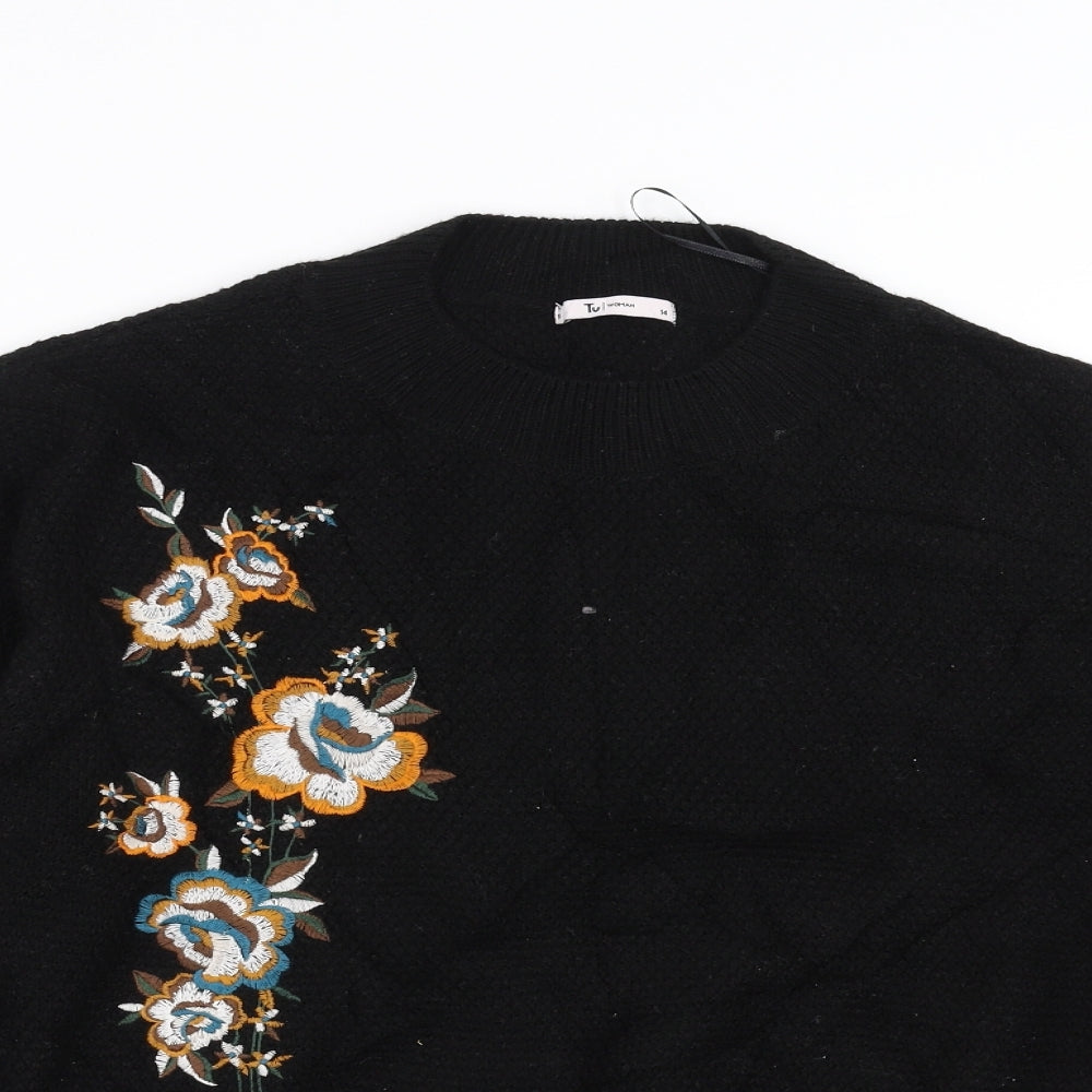 Sainsburys  Womens Black Floral Knit Pullover Jumper Size 14  - Floral embroidery
